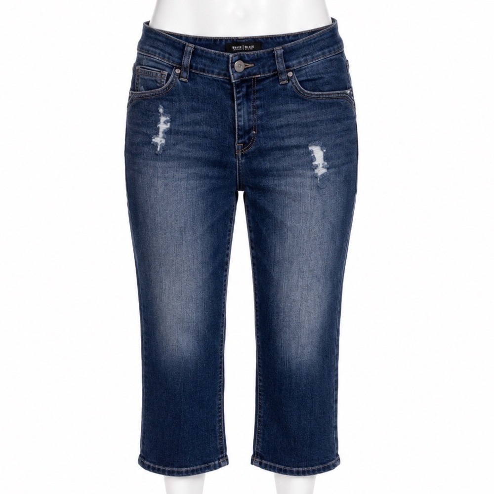 White House Black Market Jeans Womens 4 Blue Slim Crop Dark Straight Distressed